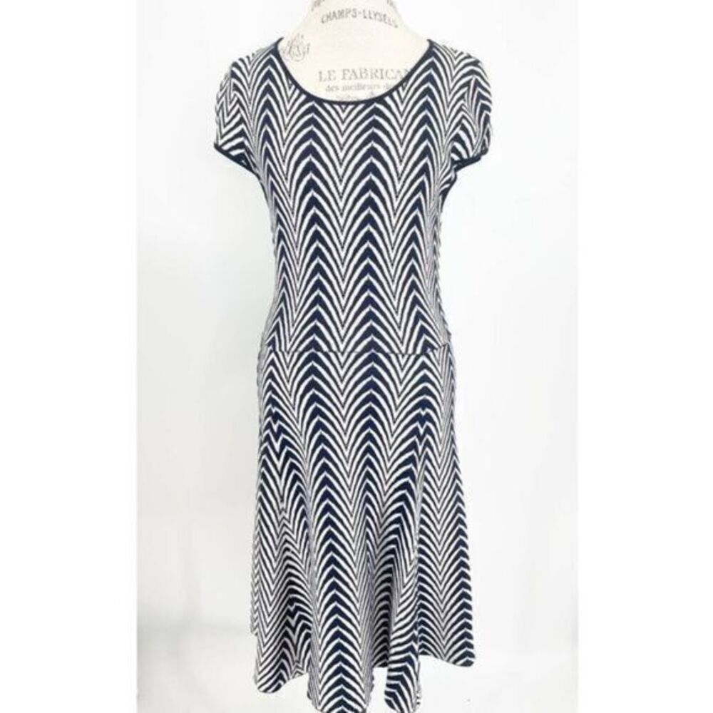 CATHERINE MALANDRINO Herringbone Blue Midi Dress L